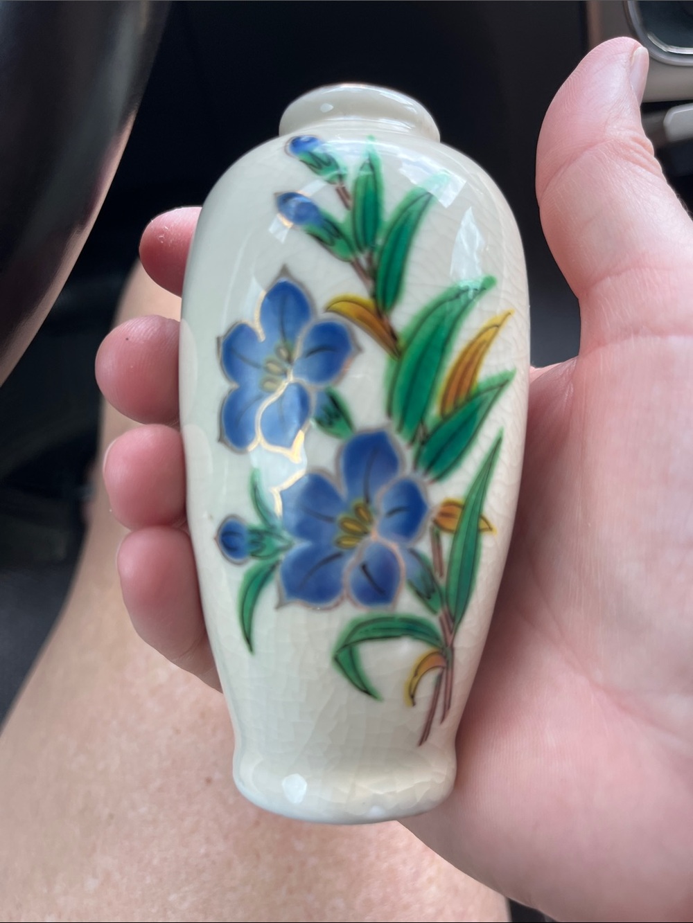 Homco White Porcelain Vase with Blue Floral Motif